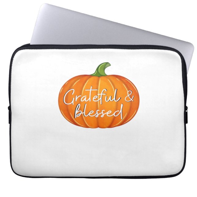 Capa Para Notebook Grateful e abençoado - Pumpkin Cai no Ação de Graç (Frente)