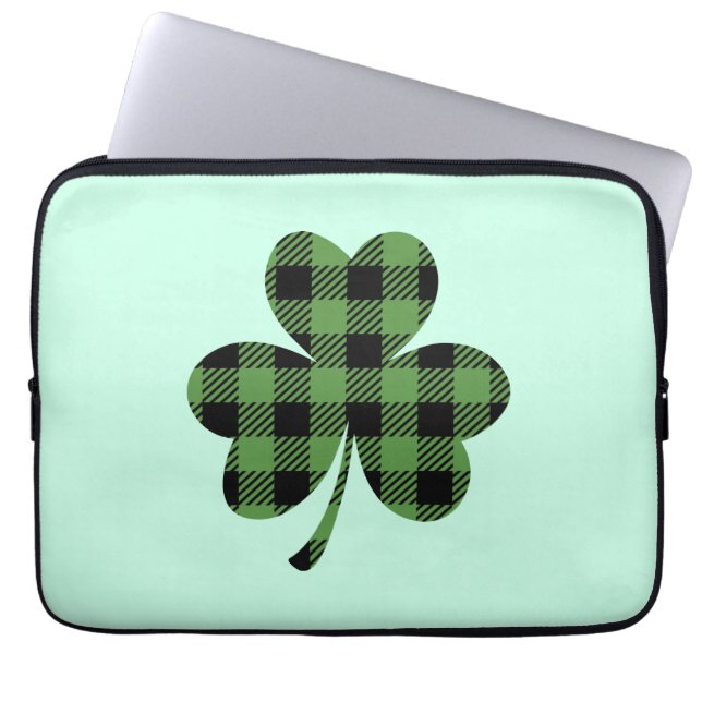 Capa Para Notebook Green Buffalo Plaid Shamrock Clover Design-61104 (Frente)
