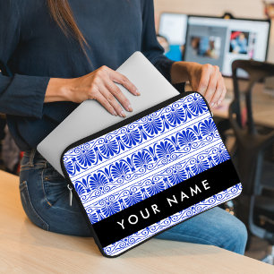 Capa Para Notebook Grego Fret Arabesque Azul, Seu Nome, Personalize