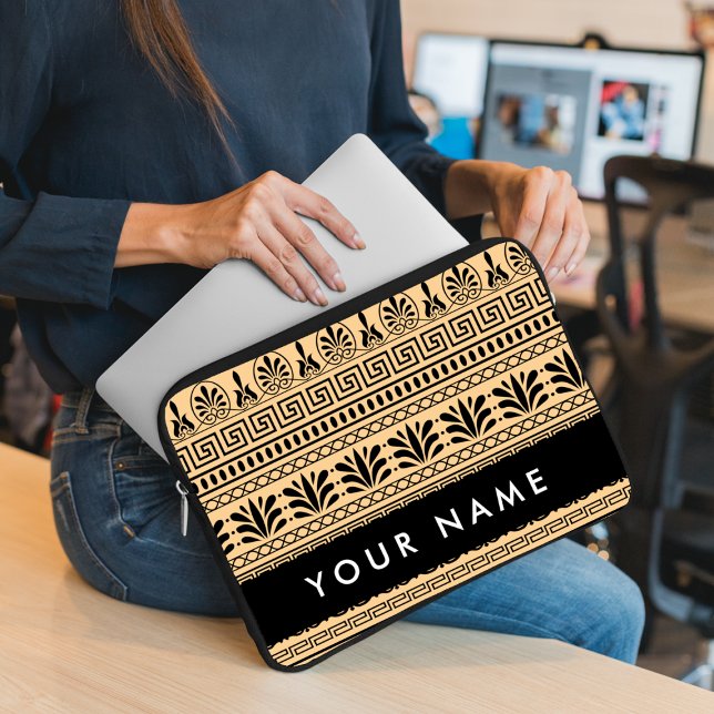 Capa Para Notebook Grego Fret, Mista Chave Meander, Brown, Seu Nome (Criador carregado)
