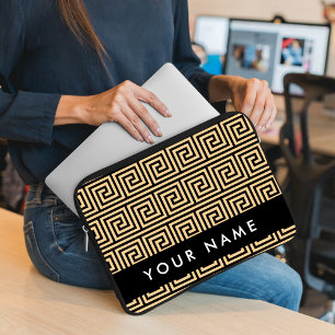 Capa Para Notebook Grego Meander Key Brown, Seu Nome Personalizar