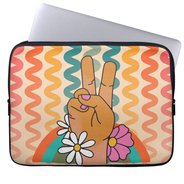 Capa Para Notebook Groovy Retro Sinal de Paz Flor Rainbow iPad e (Frente)