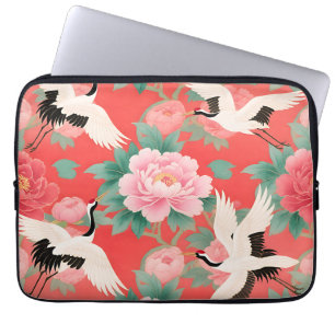 Capa Para Notebook Groses-Flores Vermelhas de Grou Japonês Elegância 