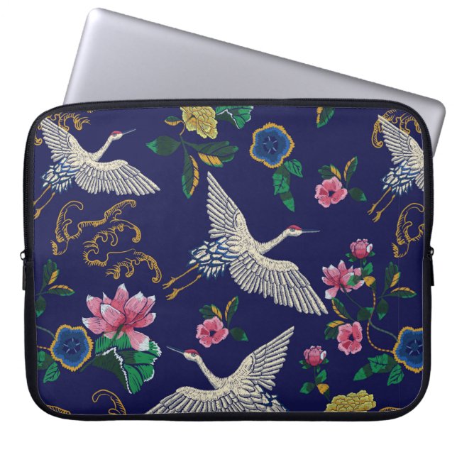 Capa Para Notebook Gruas, ondas e flores japonesas. Embroiderme doent (Frente)