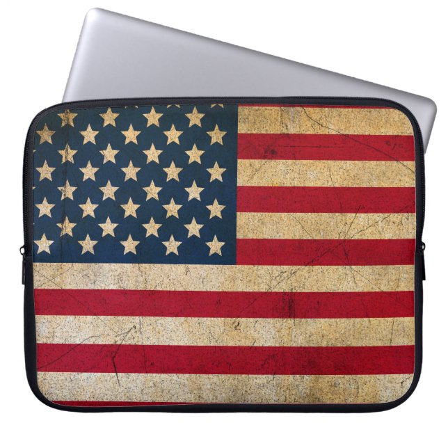 Capa Para Notebook Grunge Textuturada American Flag Bolsas de laptop (Frente)