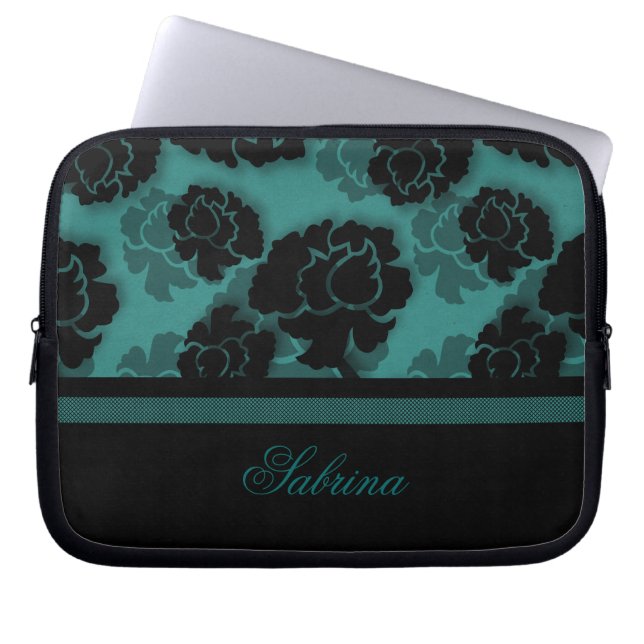 Capa Para Notebook Grungy Floral Decadence Eletrônicos Bag, Teal (Frente)