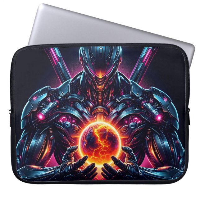 Capa Para Notebook Guardião Cibernético Cósmico Abstrato Robô Futuris (Frente)