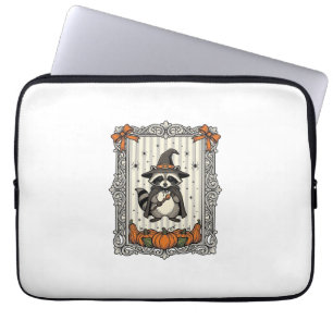 Capa Para Notebook Guaxinim Bruxa Abóbora Vintage Fofo Halloween_1
