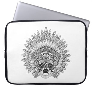 Capa Para Notebook Guaxinim no Doodle emplumado da capota da guerra