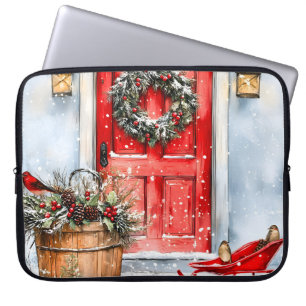 Capa Para Notebook Guirlanda de Natal Vermelha de Inverno Rústica Vin