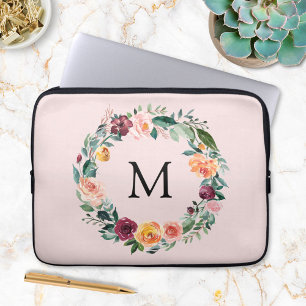 Capa Para Notebook Guirlanda Floral de Rosa de Outono Monograma