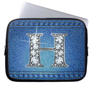 Capa Para Notebook H Faux "Diamond" Denim Stitting Eletrônicos Bag