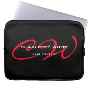 Capa Para Notebook Hair Stylist Monograma Minimalista Vermelho Preto