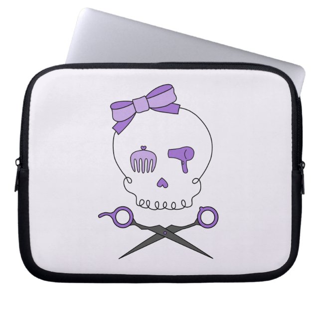Capa Para Notebook Hair Stylist Skull & Scissor Crossbones - Purple 2 (Frente)