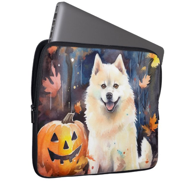 Capa Para Notebook Halloween American Akita Com Pumpkins Assustado (Frente Esquerda)