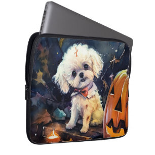 Capa Para Notebook Halloween Bichon Frise Com Pumpkins Assustado