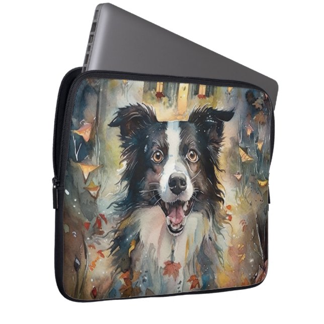 Capa Para Notebook Halloween Border Collie Com Pumpkins Assustado (Frente Esquerda)