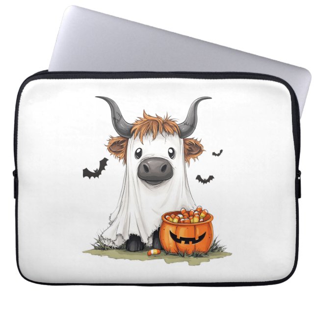 Capa Para Notebook Halloween Ghost Highland Cow PNG (Frente)