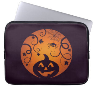 Capa Para Notebook Halloween Jack ou lanterna abóbora face e aranha