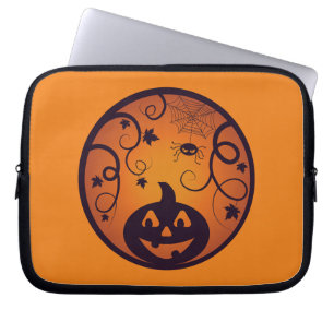 Capa Para Notebook Halloween Jack ou lanterna abóbora face e aranha