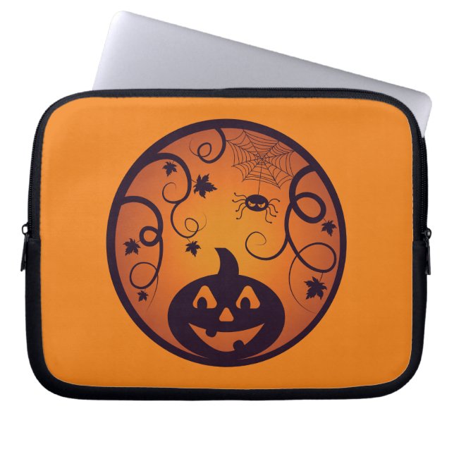 Capa Para Notebook Halloween Jack ou lanterna abóbora face e aranha (Frente)