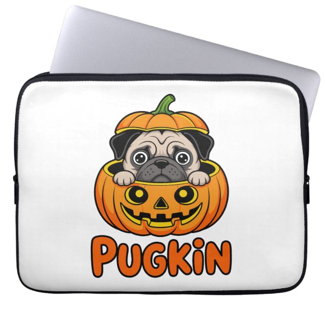 Capa Para Notebook Halloween Pugkin, Pumpkin Pug Dog (Frente)