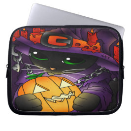 Capa Para Notebook Halloween Pumpkin Black Witch Cat