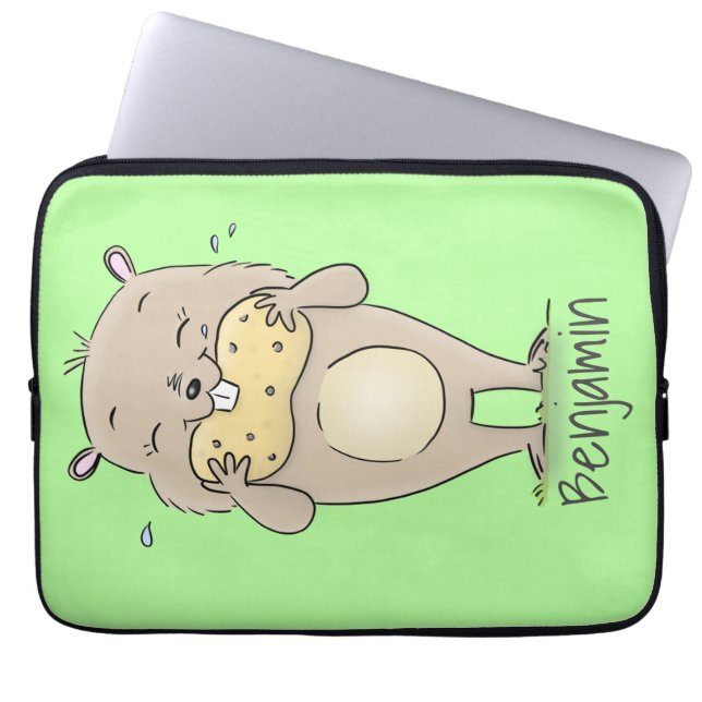 Capa Para Notebook Hamster sorridente e bonito com desenho animado de (Frente)