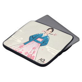 Capa Para Notebook Hanbok, mulher com Blue Top e Cherry Blossom Moti
