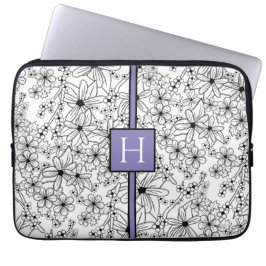 Capa Para Notebook Hand Drawn White Floral Pattern Purple Monogram