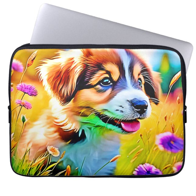 Capa Para Notebook Happy Puppy Meadow Design (Frente)