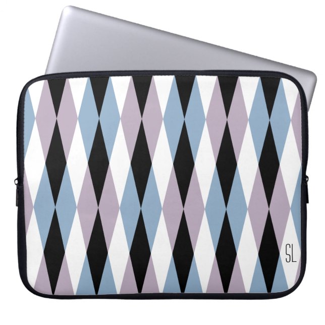 Capa Para Notebook Harlequin Diamond Patterno - Blue and Dusty Lilac (Frente)