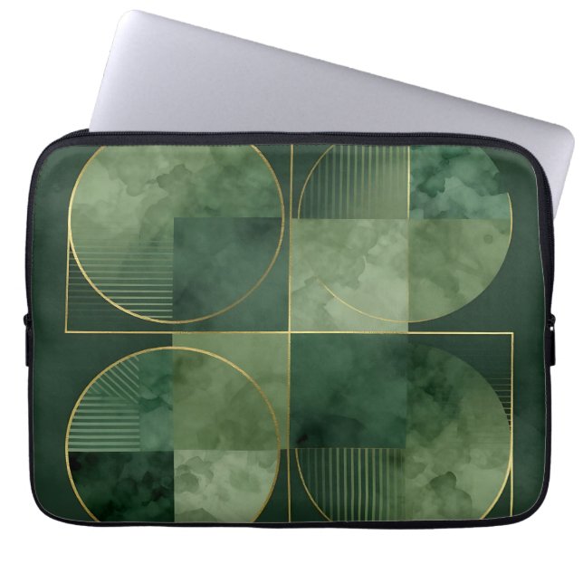 Capa Para Notebook Harmonia Geométrica Ouro Esmeralda (Frente)
