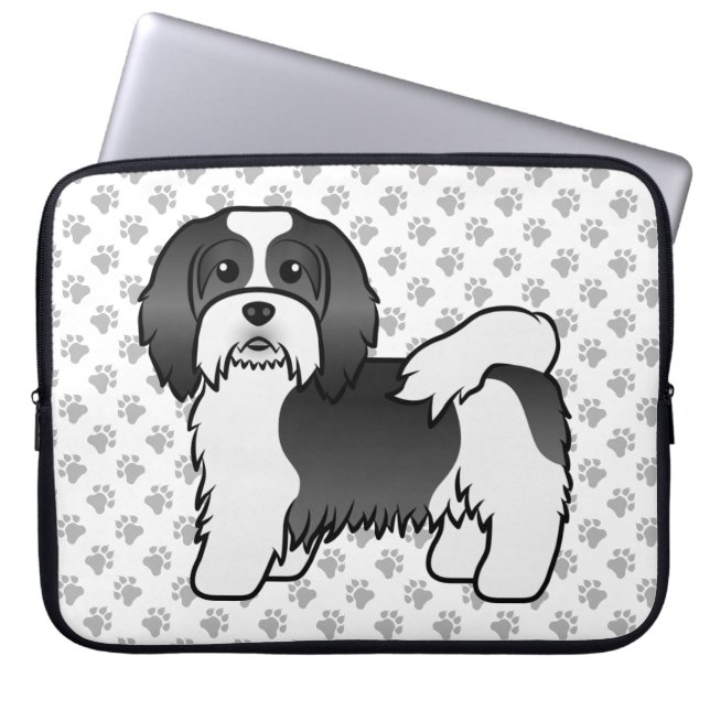 Capa Para Notebook Havanês Preto e Branco Cachorro de Desenho Animado (Frente)