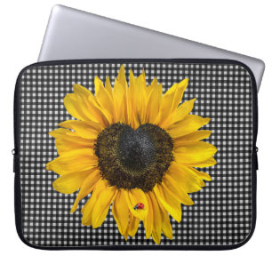 Capa Para Notebook Heart Sunflower e Ladybug em Gingham 