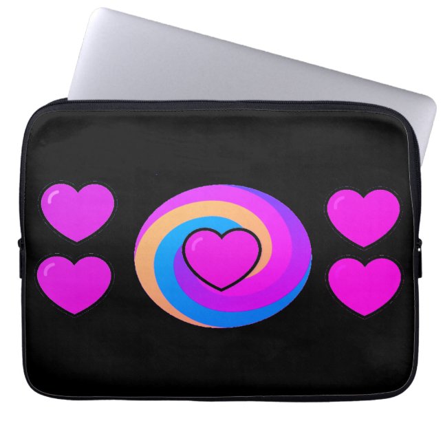 Capa Para Notebook Hearts and Rainbows on a Black Background  (Frente)
