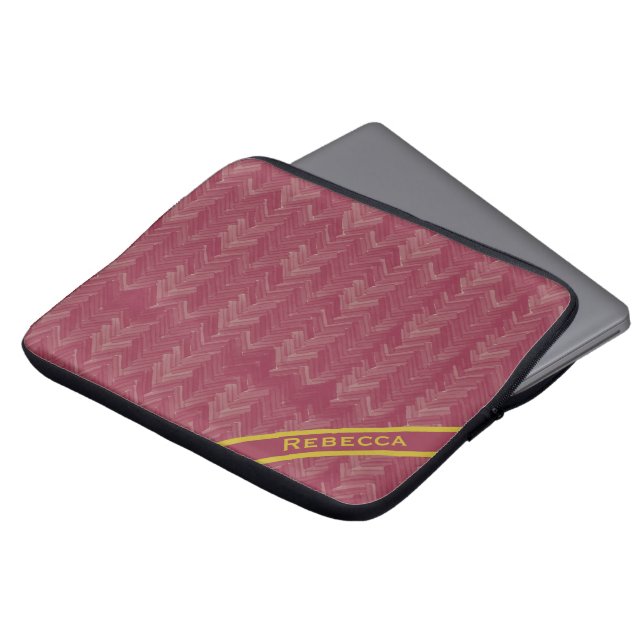 Capa Para Notebook Herringbone Chevron Padrão Vermelho Luxuoso Pessoa (Frente Topo)