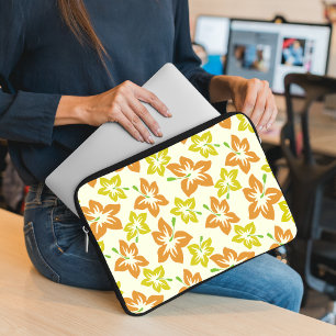 Capa Para Notebook Hibisco Amarelo, Hibisco Laranja, Padrão de Flores
