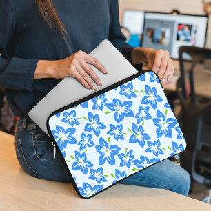 Capa Para Notebook Hibisco Azul, Flores Azuis, Padrão De Flores