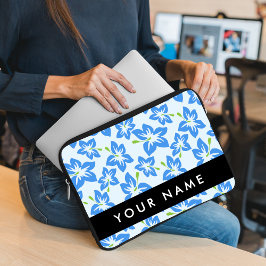 Capa Para Notebook Hibisco Azul, Flores Azuis, Seu Nome