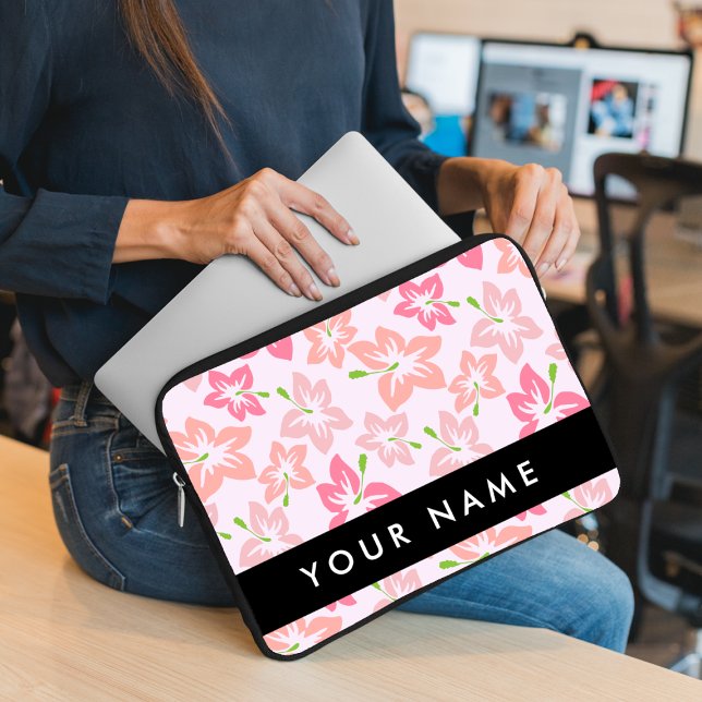 Capa Para Notebook Hibisco Rosa, Flores Rosas, Seu Nome (Criador carregado)