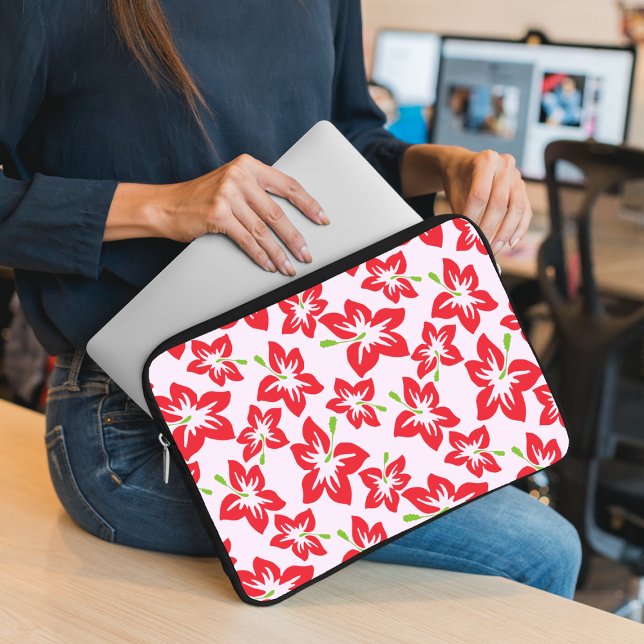 Capa Para Notebook Hibisco Vermelho, Flores Vermelhas, Padrão de Flor (Criador carregado)