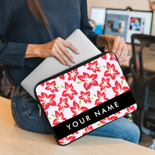 Capa Para Notebook Hibisco Vermelho, Flores Vermelhas, Seu Nome