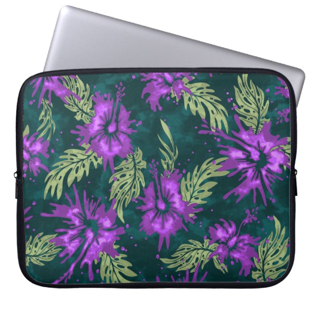 Capa Para Notebook Hibiscus Havaiano Pintado Neoprene Wetcase (Frente)