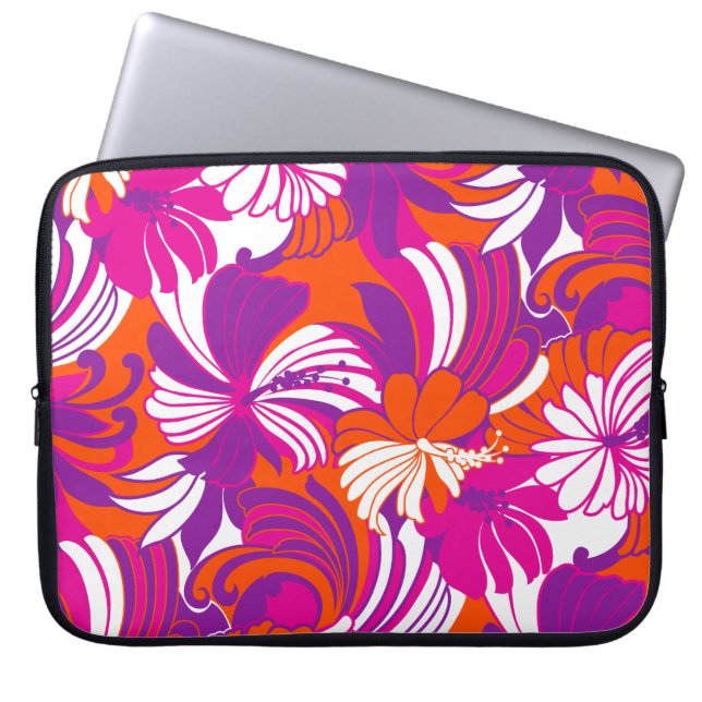 Capa Para Notebook Hibiscus Jungle Havaiano Tropical Rosa Wetsuit  (Frente)