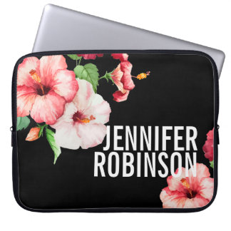 Capa Para Notebook Hibiscus Tropical Vintage Florals Bold Text