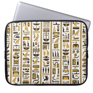 Capa Para Notebook Hieróglifos Egípcios: Amarelo-Preto Sem Costura.