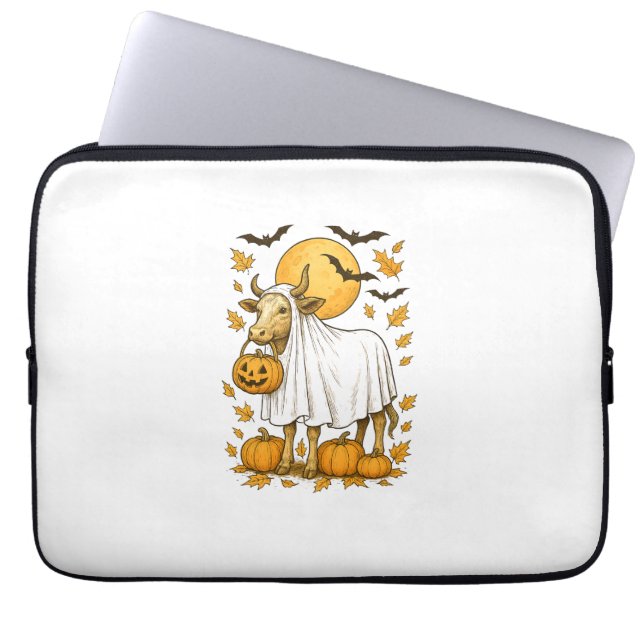 Capa Para Notebook Highland Cow Halloween em fantasia fantasma (Frente)