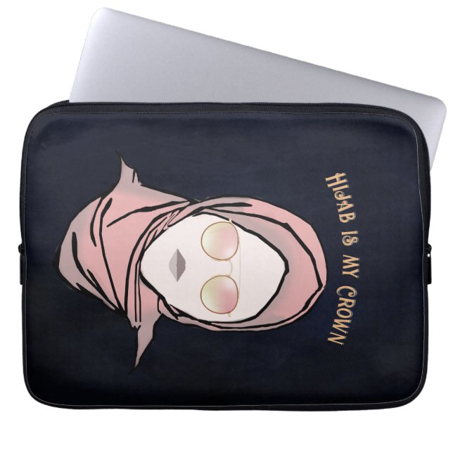 Capa Para Notebook Hijab é a minha ilustração preta, Dourada (Frente)