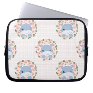 Capa Para Notebook Hipopótamo E Tatuagem De Flor